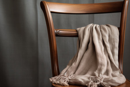 Vintage chair detail with a fabric seat and wooden stand. Generative AI illustrationの素材