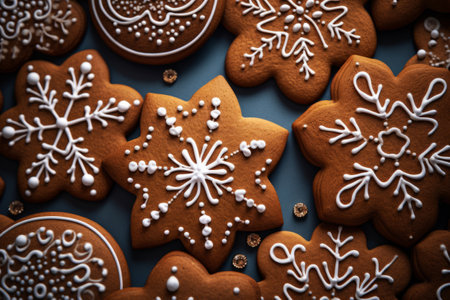 Gingerbread cookie pattern with icing details. Generative AI illustrationの素材