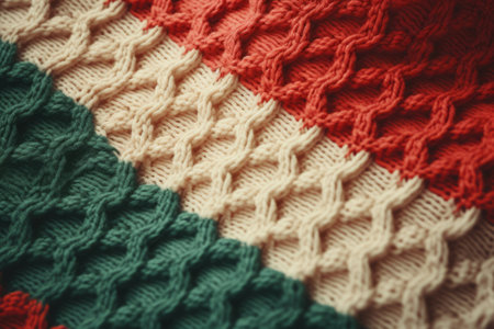 Retro handmade Christmas sweater knit texture. Generative AI illustrationの素材