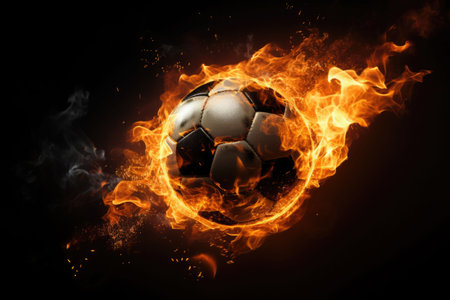 The soccer ball in flame. Fire football. Sport soccer background. Generative AI illustrationの素材