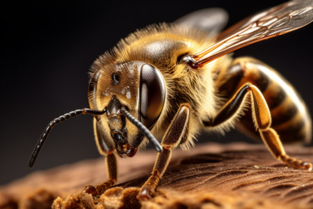 Honey bee with details of the honeycomb structure. Generative AI illustrationの素材