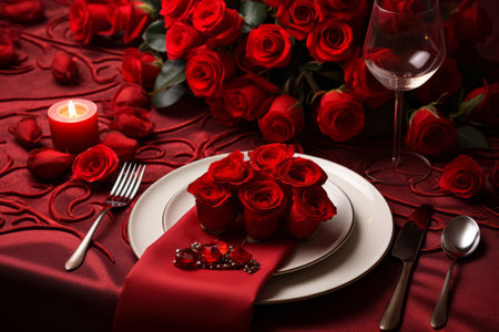 Valentines day elegant table setting. Generative AI illustrationの素材