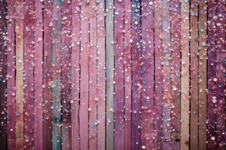 Sequins on wooden background. Shabby wood in pastel colors. Generative AI illustrationの素材