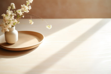 A bunch of flower in a ceramic vase. Simple and minimal home decoration. Generative AI illustrationの素材