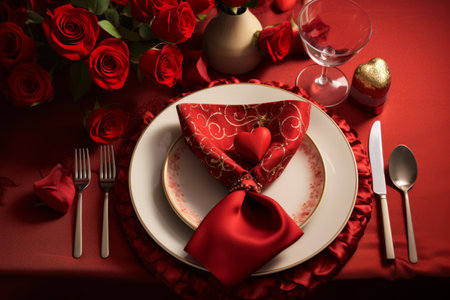 Valentines day elegant table setting. Generative AI illustrationの素材