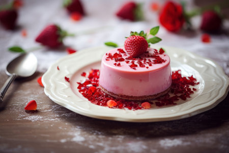 Trendy mousse cake with mirror glaze. Generative AI illustrationの素材