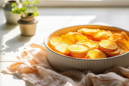 Homemade creamy scalloped potatoes baked in a baking dish with butter and cream. Generative AI illustrationの素材