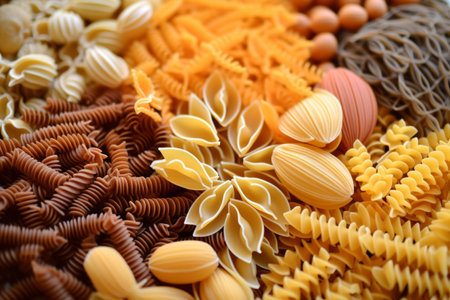 Different types of dried pasta. Healthy eating concept. Generative AI illustrationの素材