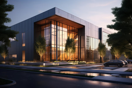 Modern office building facility exterior. Generative AI illustrationの素材