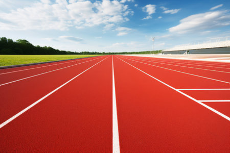 Running track in the stadium. Rubber coating. Smooth surface ready for runners. Generative AI illustrationの素材