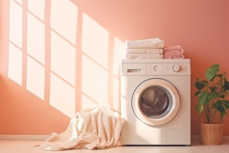 Interior of home laundry room with modern washing machine. Generative AI illustrationの素材