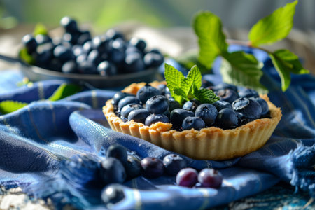 Homemade delicious blueberry pie. Summer blueberry tart with fresh berries. Generative AI illustrationの素材