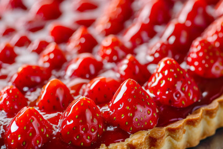 Fresh strawberry tart with vanilla cream. Sweet dessert. Generative AI illustrationの素材