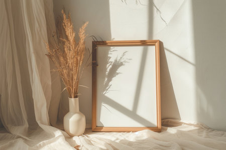 Blank picture frame mockup in boho style. Generative AI illustrationの素材