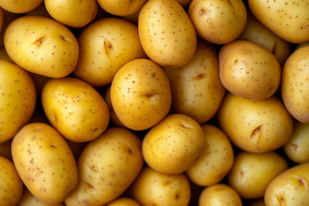 Fresh organic potatoes on market. Healthy food background. Generative AI illustrationの素材