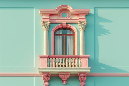 Window with a balcony in pastel colors. Minimalistic style. Generative AI illustrationの素材