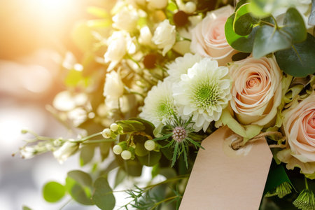 Handcrafted spring bouquet with a personalized tag. Generative AI illustrationの素材