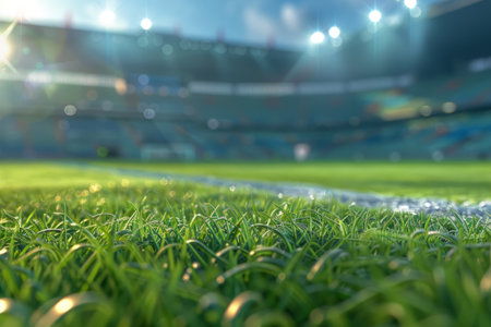 Green field in a football stadium. Generative AI illustrationの素材
