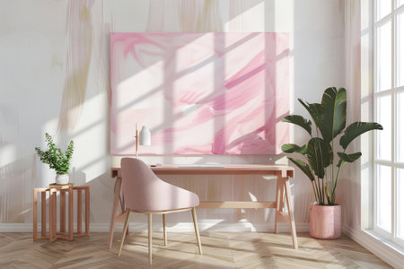 Stylish workspace with a trendy wall art. Generative AI illustrationの素材