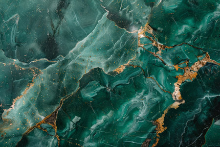 Green marble background with golden veins. Natural texture of marble. Generative AI illustrationの素材