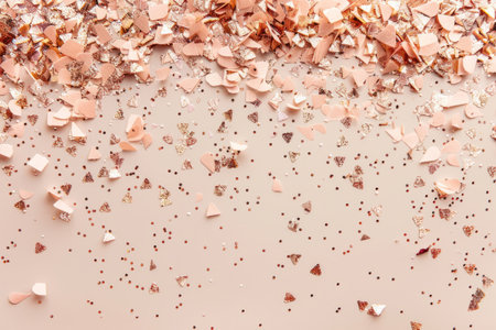 Rose golden confetti scattered on blush pink background. Generative AI illustrationの素材