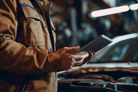 Mature man works in a factory. Generative AI illustrationの素材