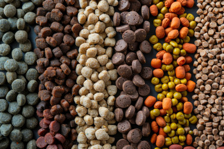 Dried dog food. Pet food as background and texture. Generative AI illustrationの素材