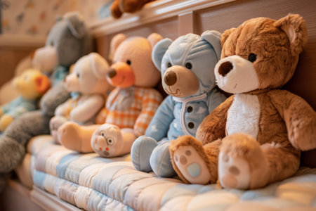 Soft plush toys in a little boy's room. Generative AI illustrationの素材