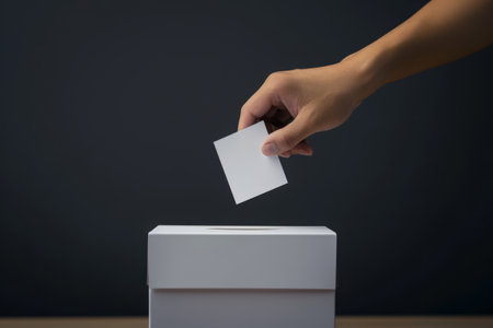 Hand casting a vote into a ballot box. Democracy, elections and civic engagementの素材