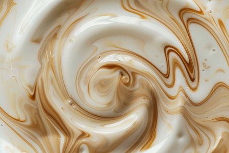 Swirls of coffee and cream blending together. Abstract pattern of warm tones and texturesの素材