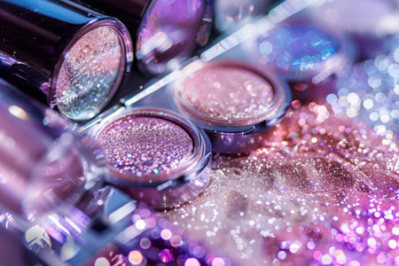 Colorful glitter eyeshadow palettes, vibrant and sparkling array of makeup optionsの素材