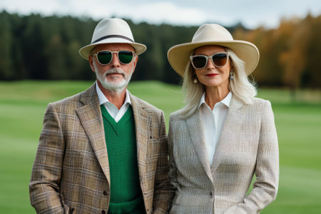Stylish couple wearing formal hats in elegant outfits. Classic lookの素材