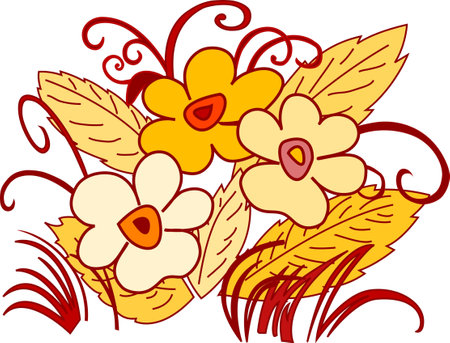Vector Oriental motif of flowers. Original Floral design with of a woody vine with exotic flowers, tropic leaves and smaller birds. Tree of life Colorful flowers on a white background. Folk styleのイラスト素材