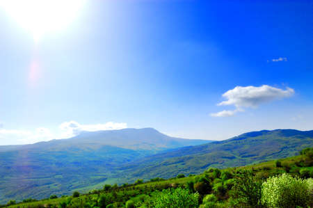 Horizontal background with a magnificent landscape of the Crimean Peninsula. Top view of the...