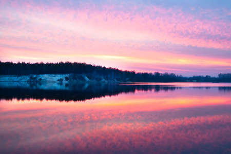 Beautiful summer sunset in the lake. HDR imageの写真素材