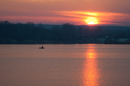 Beautiful summer sunset in the lake. HDR imageの写真素材