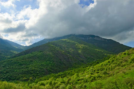 An inspiring scenic summer field landscape. Crimean mountains. Crimean peninsula. The peninsula was annexed to the Russian Federation. Ukraine.の写真素材