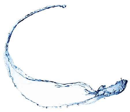 High resolution, beautiful splash of fresh, blue water. Isolated on white backgroundの写真素材