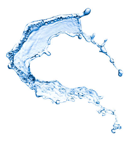 High resolution, beautiful splash of fresh, blue water. Isolated on white backgroundの写真素材