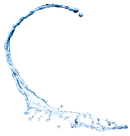 High resolution, beautiful splash of fresh, blue water. Isolated on white backgroundの写真素材