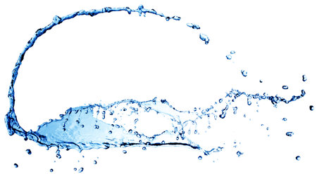 High resolution, beautiful splash of fresh, blue water. Isolated on white backgroundの写真素材