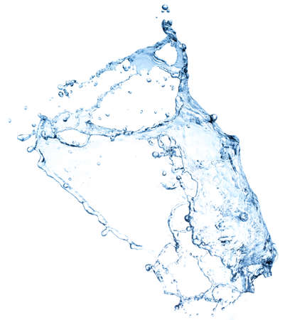 High resolution, beautiful splash of fresh, blue water. Isolated on white backgroundの写真素材