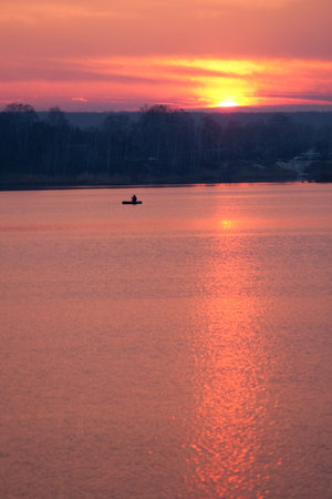 Beautiful summer sunset in the lake. HDR imageの写真素材