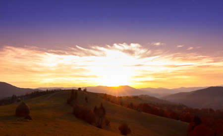 Beautiful landscape with hills and mountaisの写真素材