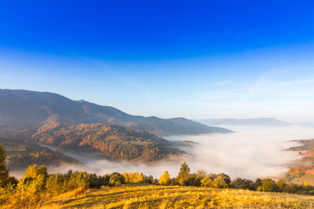 Beautiful landscape with hills and mountaisの写真素材
