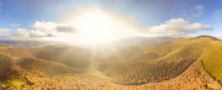 Ukraine, Magura-Jide mountains and blue sky Landscape of the Carpathian mountains. Wide open desert landscapes of the Borzhava highlands. Pylypets, National Park.の写真素材
