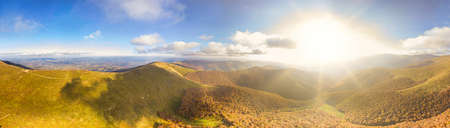 Ukraine, Magura-Jide mountains and blue sky Landscape of the Carpathian mountains. Wide open desert landscapes of the Borzhava highlands. Pylypets, National Park.の写真素材