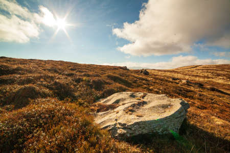 Ukraine, Magura-Jide mountains and blue sky Landscape of the Carpathian mountains. Wide open desert landscapes of the Borzhava highlands. Pylypets, National Park.の写真素材