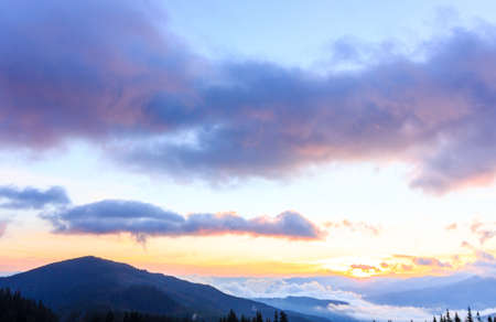 The Carpathian Mountains. A beautiful mountain landscape. Nature in the mountains. Beautiful clouds.の写真素材