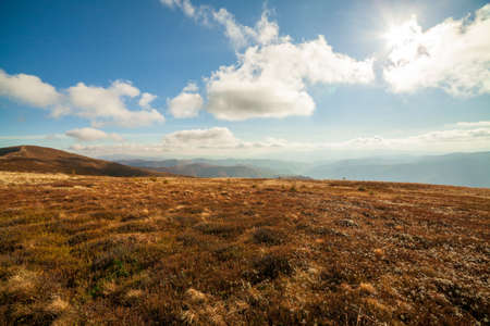 Ukraine, Magura-Jide mountains and blue sky Landscape of the Carpathian mountains. Wide open desert landscapes of the Borzhava highlands. Pylypets, National Park.の写真素材